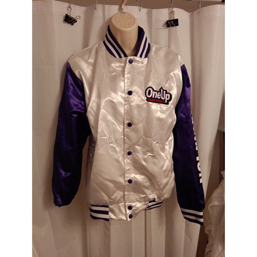 One up champion cheerleader white satin jacket, Sz S